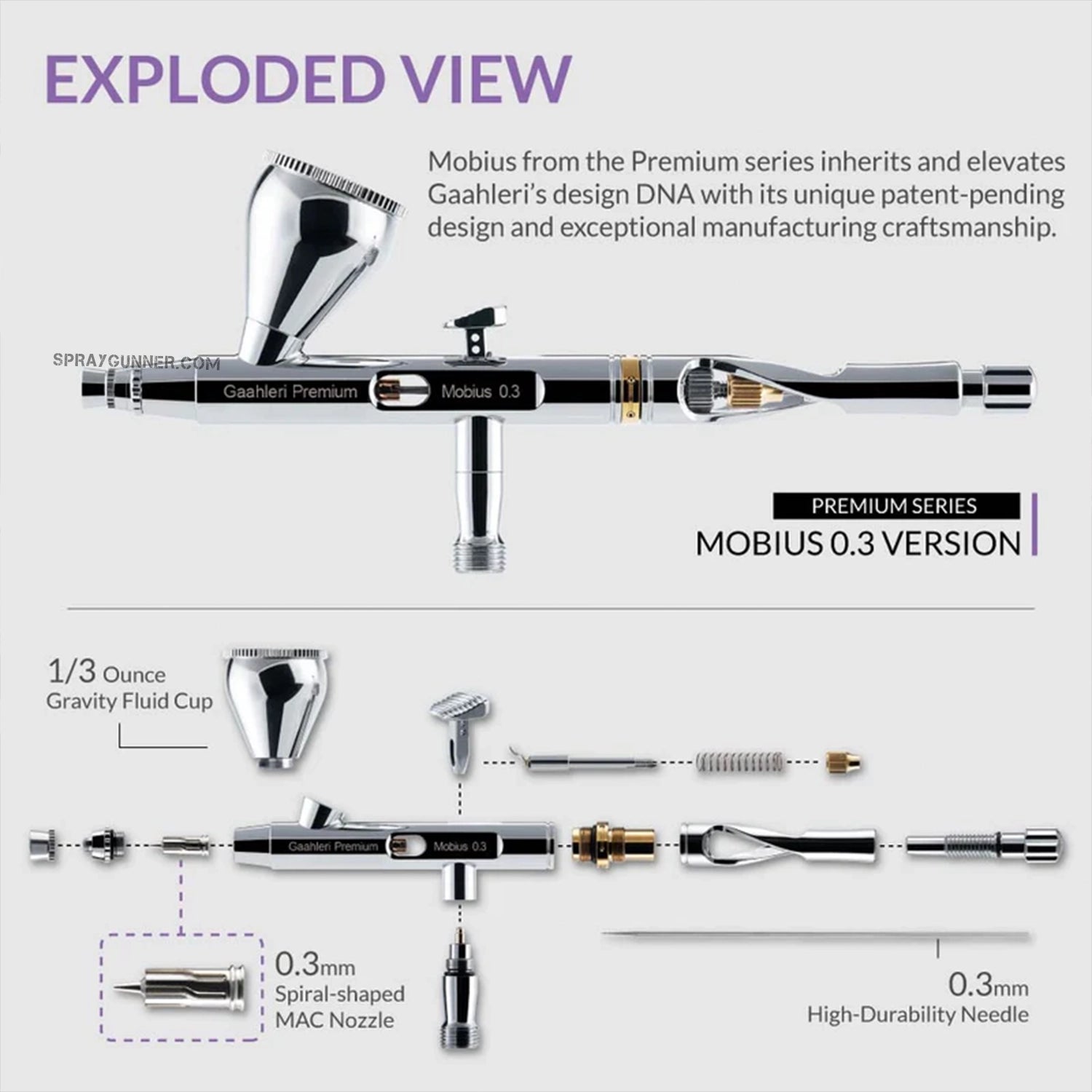 GAAHLERI Premium Series GHPM-Mobius 0.3mm Airbrush - SprayGunner