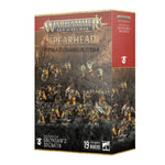 Warhammer Spearhead: Orruk Warclans – Ironjawz Bigmob set featuring 19 detailed Citadel miniatures of fierce green-skinned warriors for Age of Sigmar battles.