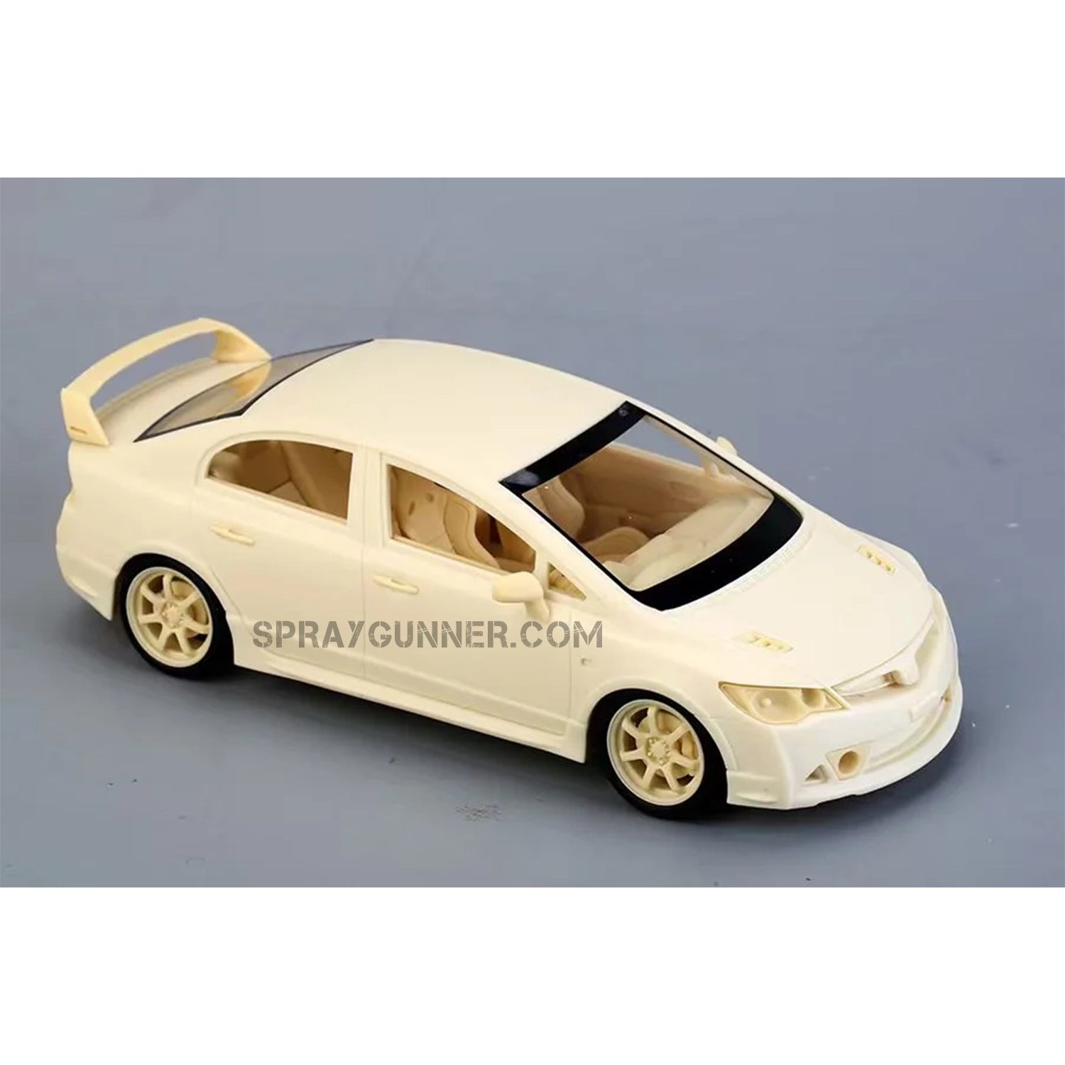 Honda Civic Type (FD2) Mugen RR ALPHA MODEL 1/24 scale model kit, which includes a beautifully detailed red sports sedan with aerodynamic tweaks.