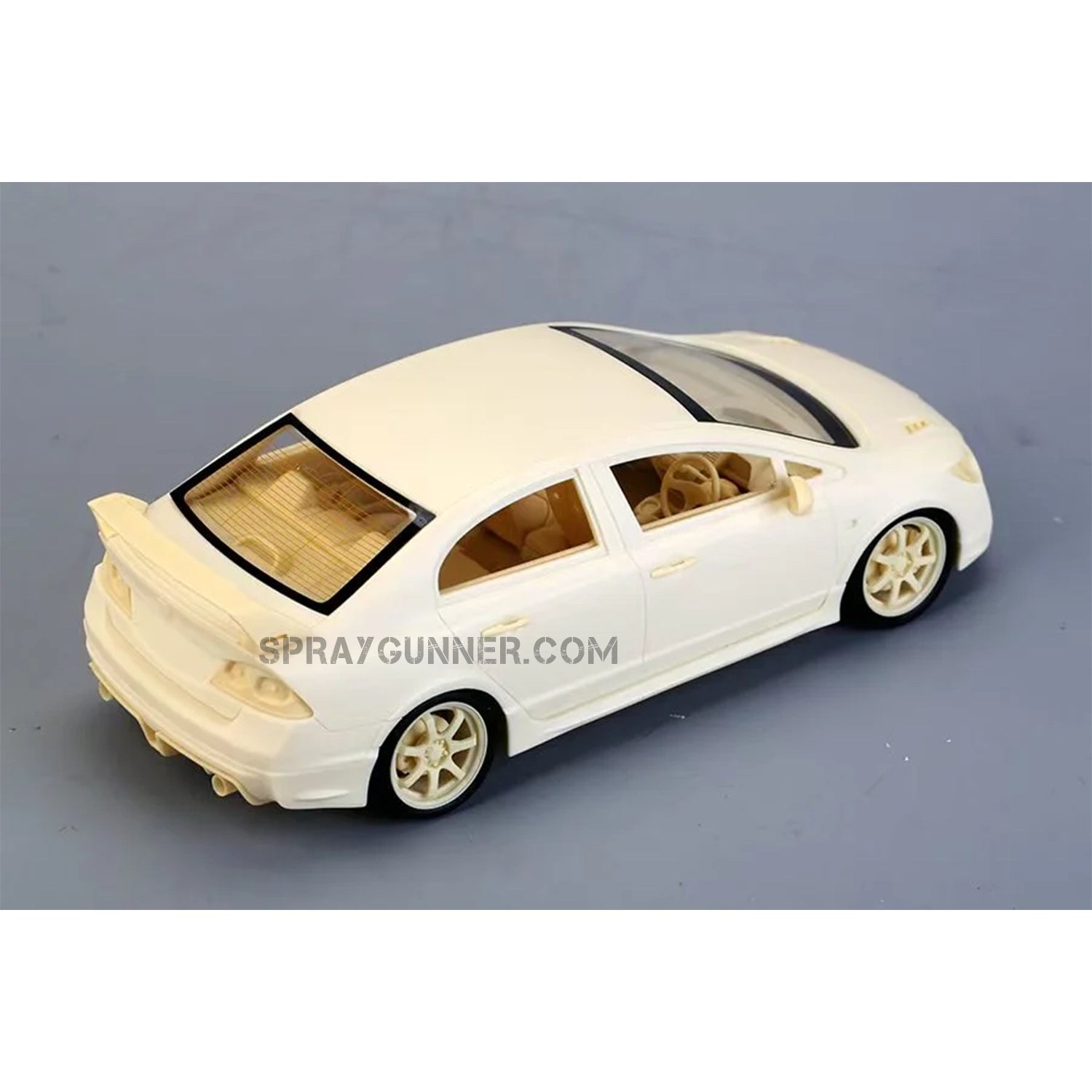 Honda Civic Type (FD2) Mugen RR ALPHA MODEL 1/24 scale model kit, which includes a beautifully detailed red sports sedan with aerodynamic improvements.