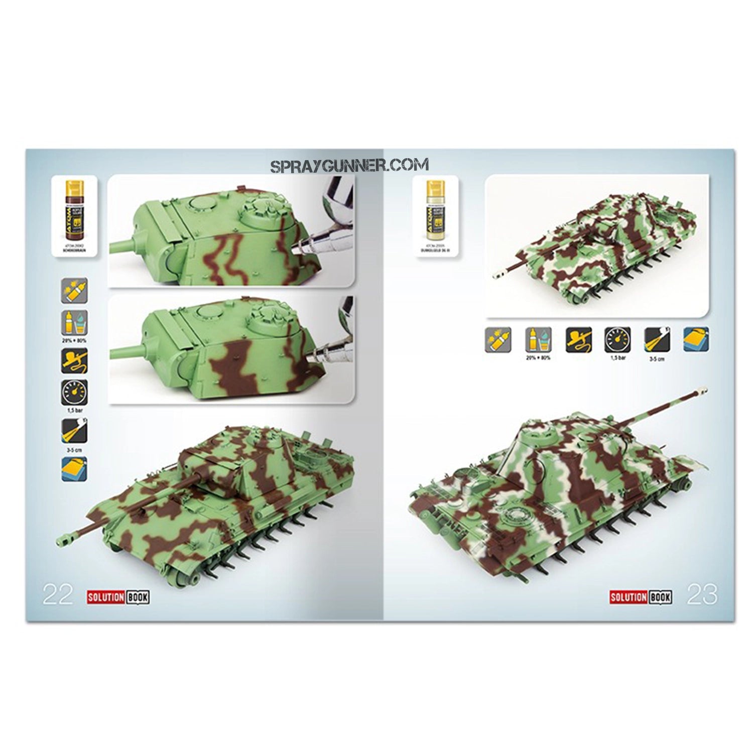 AMMO by MIG SOLUTION BOOK 23 provides detailed painting instructions for authentic weathering effects for WWII German late-war vehicles.