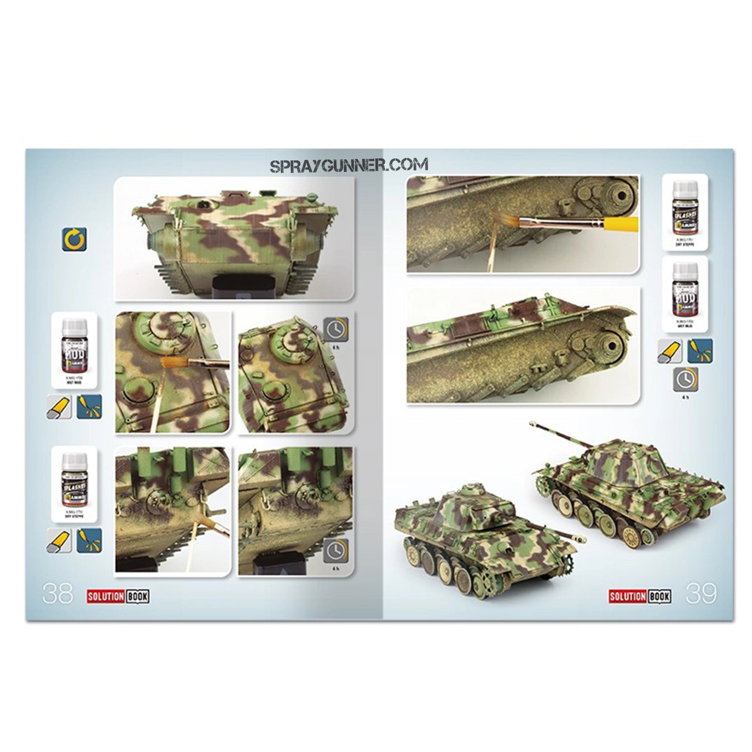 AMMO by MIG SOLUTION BOOK 23 showcases step-by-step painting techniques for WWII German late war vehicles with realistic weathering effects.