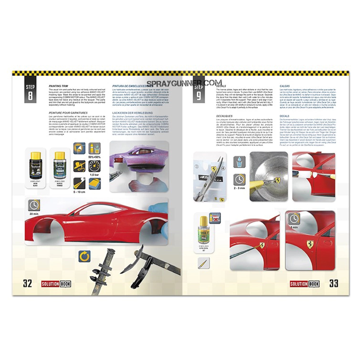 AMMO by MIG SOLUTION BOOK 24: How to Paint and Lacquer Scale Cars demonstrates how to use sanding equipment to polish model car bodies step-by-step.