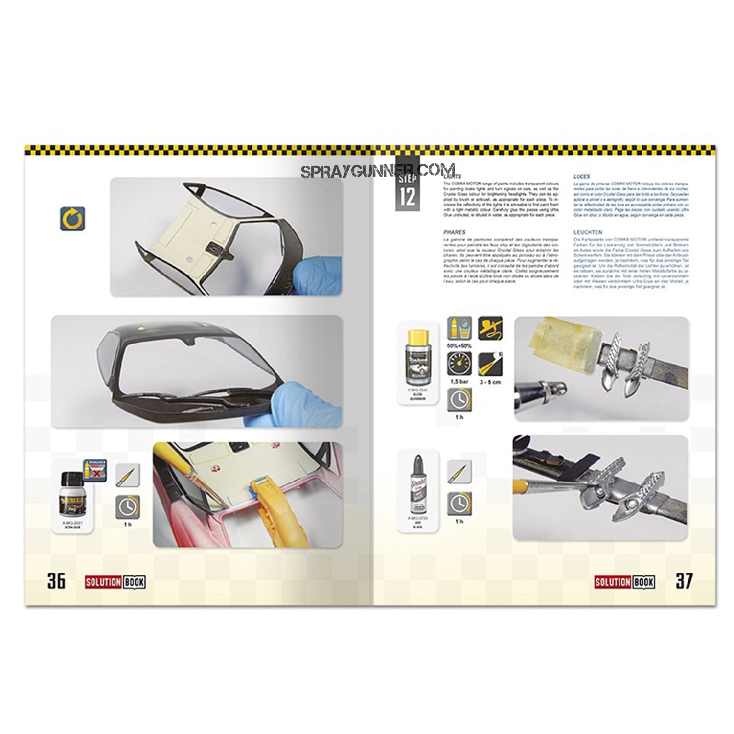 Step-by-step instructions for polishing model car bodies using sanding equipment are provided in AMMO by MIG SOLUTION BOOK 24-How to Paint and Lacquer Scale Cars.