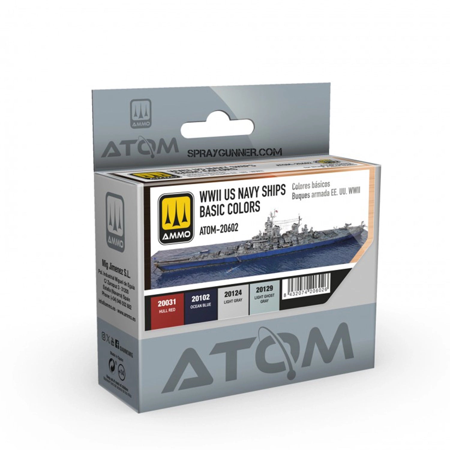 ATOM WWII US Navy Ships Basic Colors Set ATOM-20602 includes 4 acrylic airbrush paints for accurate detailing of WWII U.S. Navy model ships.