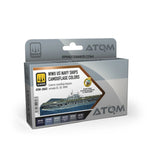ATOM WWII US Navy Ships Camouflage Colors Set featuring authentic airbrush paints for replicating WWII naval vessel camouflage patterns.