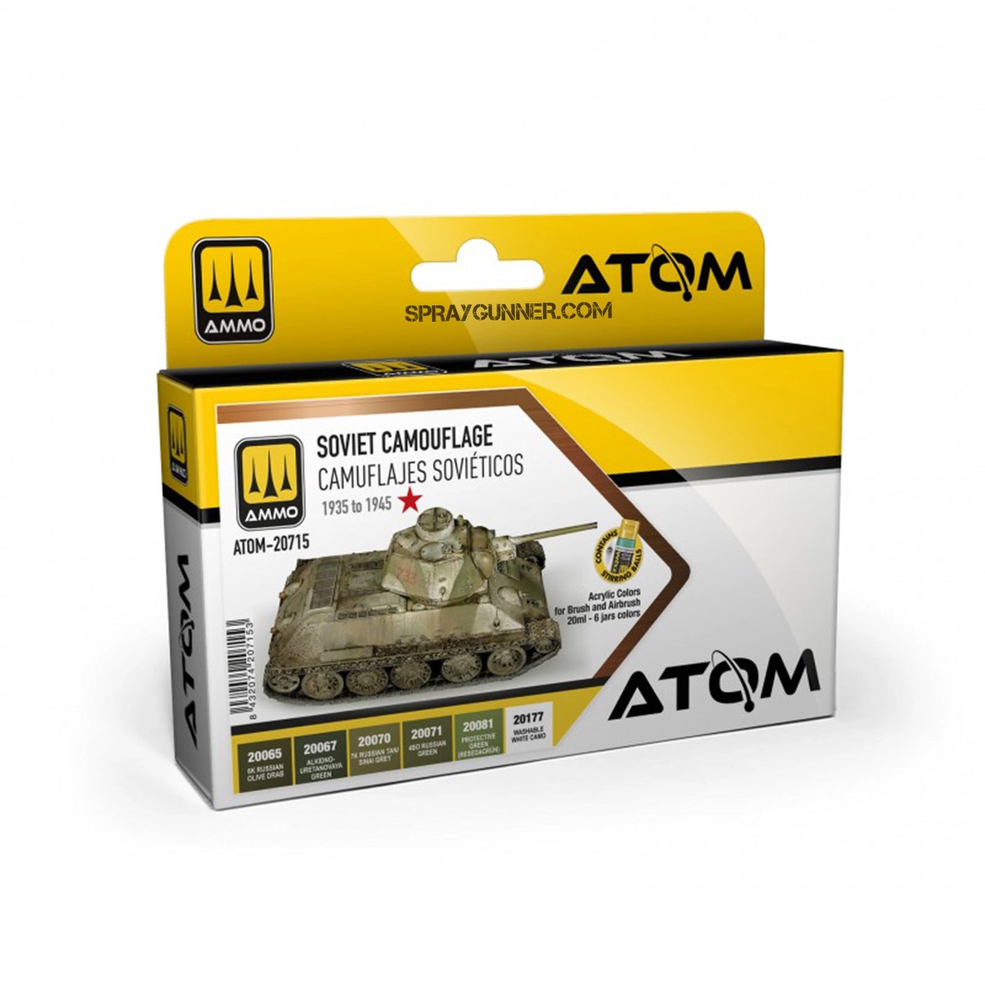 ATOM 1935-1945 Soviet Camouflage Colors Set for airbrush painting, featuring authentic WWII Soviet military vehicle camouflage paints.