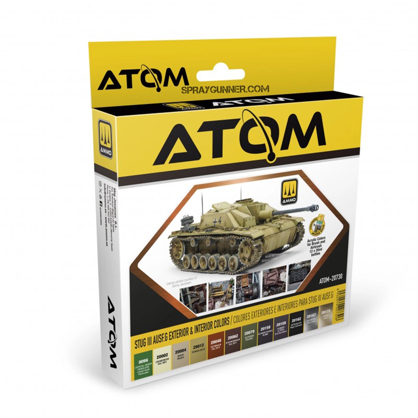StuG III Ausf.G Paint Set by ATOM, featuring authentic WWII German assault gun colors. Includes precision-mixed acrylic paints for model detailing.