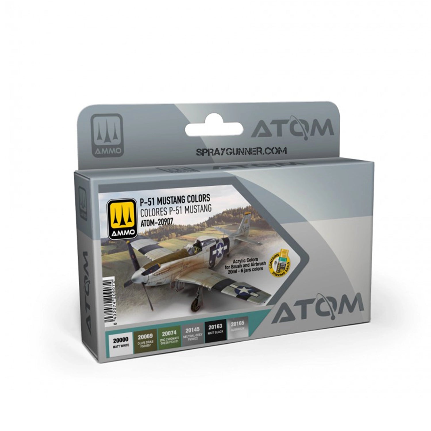 ATOM P-51 Mustang Colors Set airbrush paint for model aircraft. High-quality acrylic paints for accurately detailing the iconic WWII fighter.