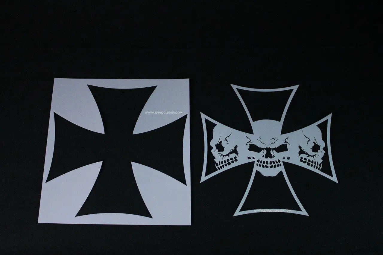 Air Shot Stencil: Iron Cross Skull - SprayGunner
