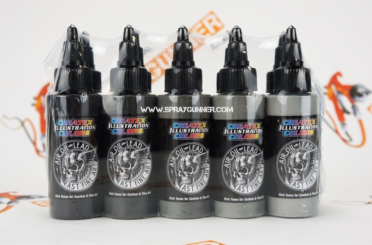 Createx Illustration Colors Air, Oil and Lead Grisaille Grey Master Set - SprayGunner