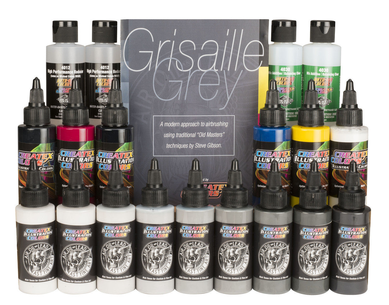Createx Illustration Colors Air, Oil and Lead Grisaille Grey Master Set - SprayGunner