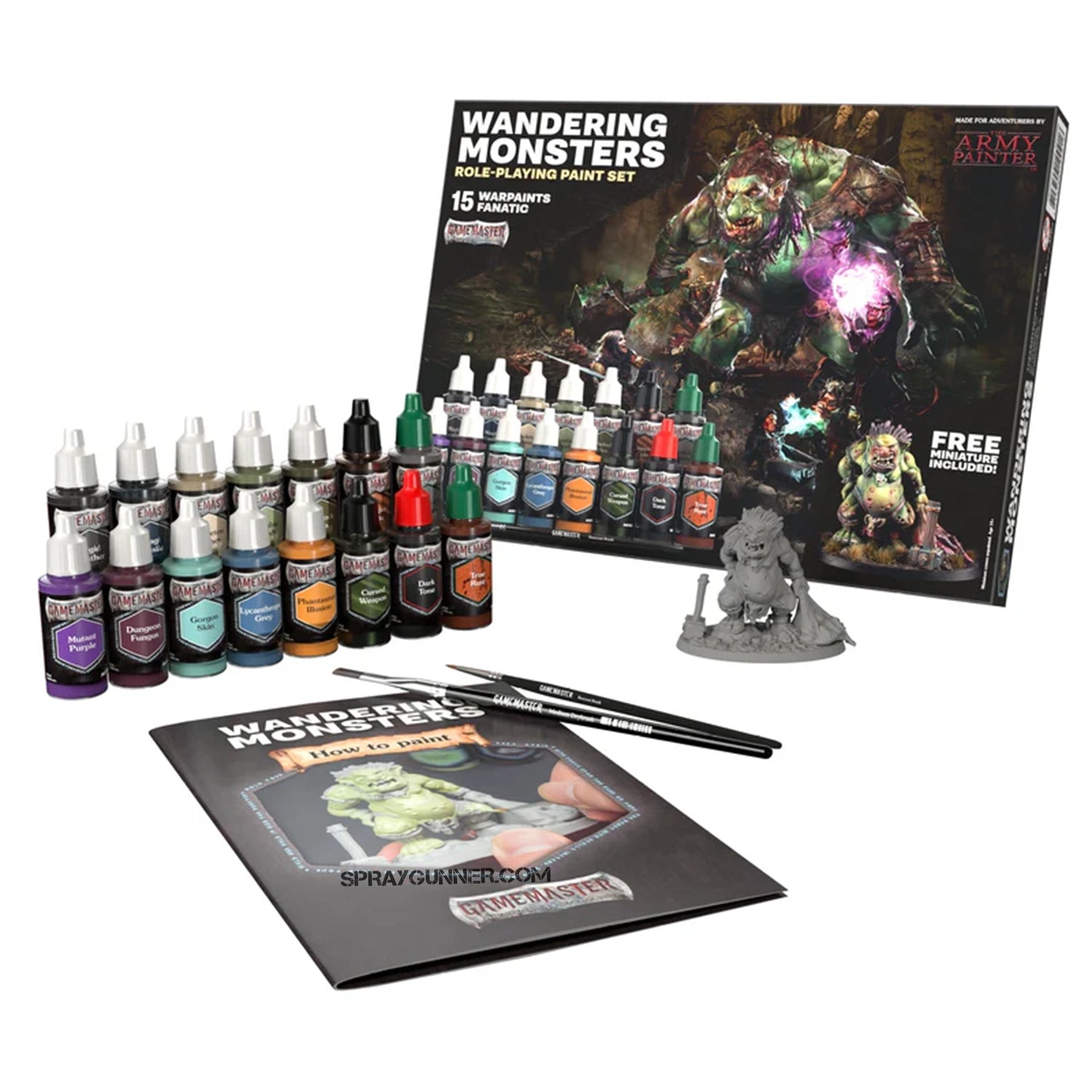 For RPG landscape creation, THE ARMY PAINTER: GameMaster Wandering Monsters Role-playing Paint Set comes with 15 acrylic paints, brushes, and a monster miniature.