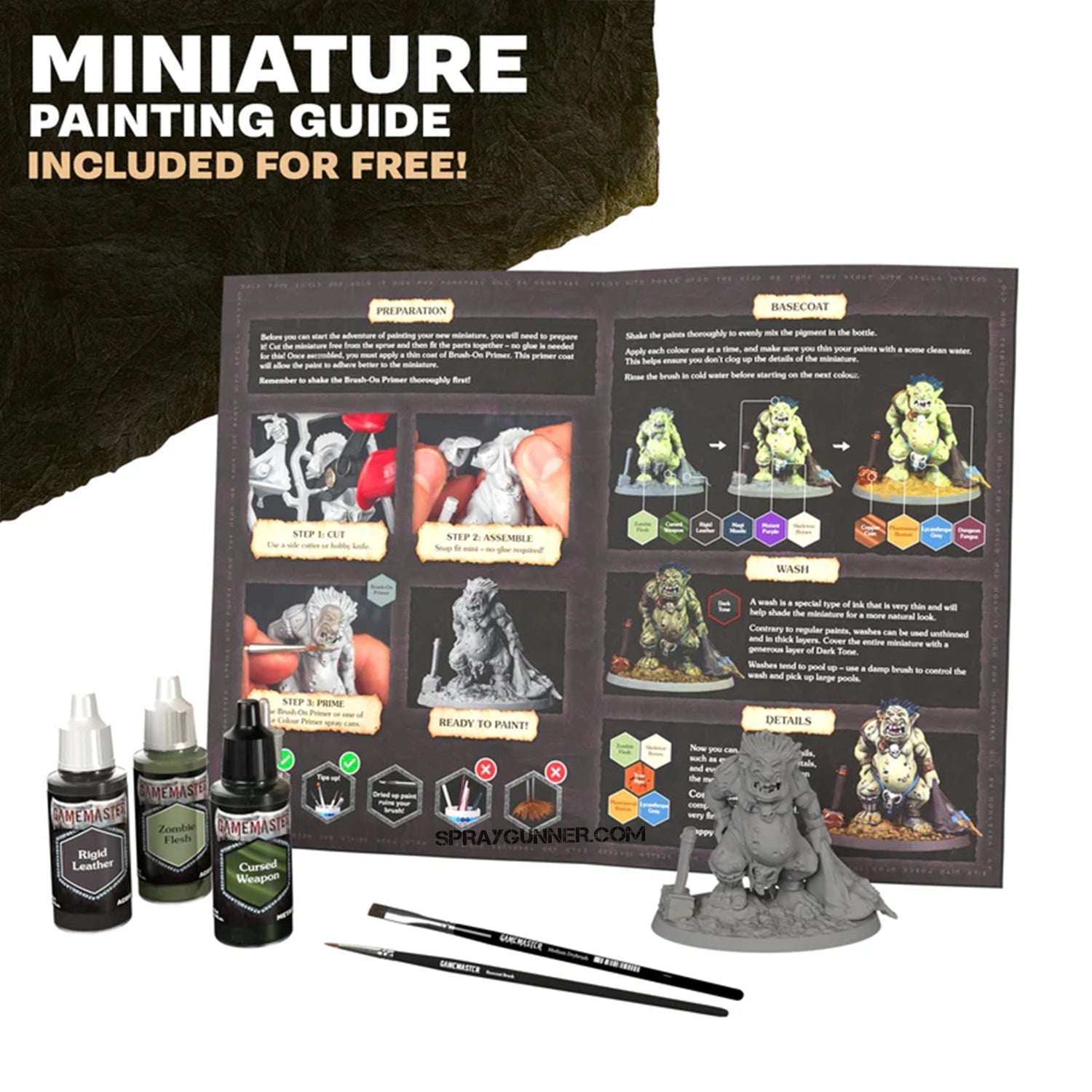 A monster miniature, fifteen acrylic paints, and brushes are included in THE ARMY PAINTER: GameMaster Wandering Monsters Role-playing Paint Set for creating RPG scenery.