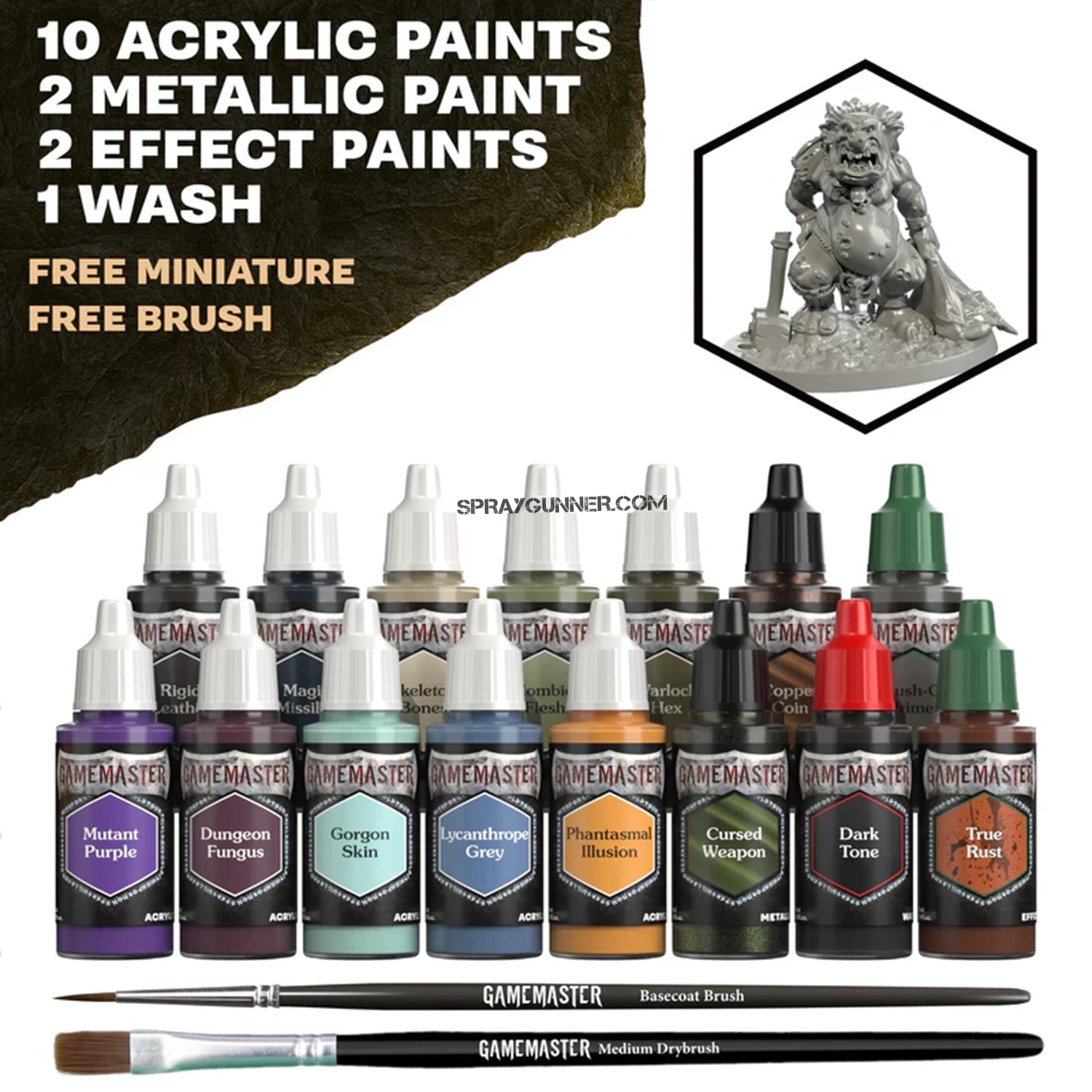 THE ARMY PAINTER: GameMaster Wandering Monsters Role-playing Paint Set includes 15 acrylic paints, brushes, and a monster miniature for creating RPG landscapes.