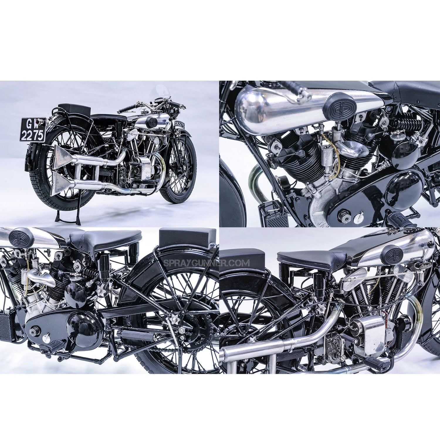 The Brough Superior SS100 full-detail kit in model factory hiro 1/9 scale. Collectors and model-making lovers will love this incredibly realistic scale model kit.