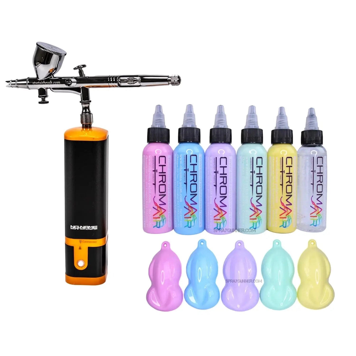 Cordless airbrush battery powered compressor with airbrush kit + ChromaAir Pastel Paint Set - SprayGunner