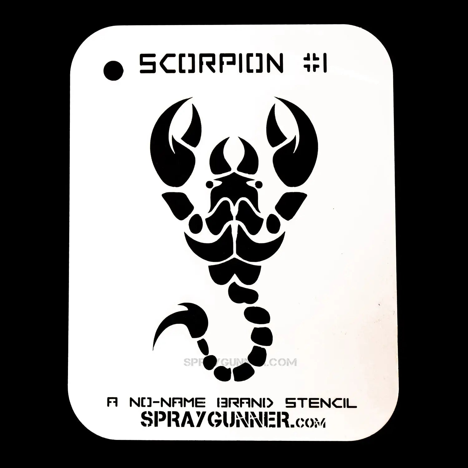 NO-NAME Brand Scorpion Stencil #1 features a bold, symmetrical scorpion design ideal for airbrushing and hobby crafts. Durable and reusable stencil sheet.