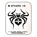 NO-NAME Brand Spiders Stencil #5 features a bold spider design with sharp lines, ideal for airbrushing and hobby crafts. Part of the Smart Stencil series.