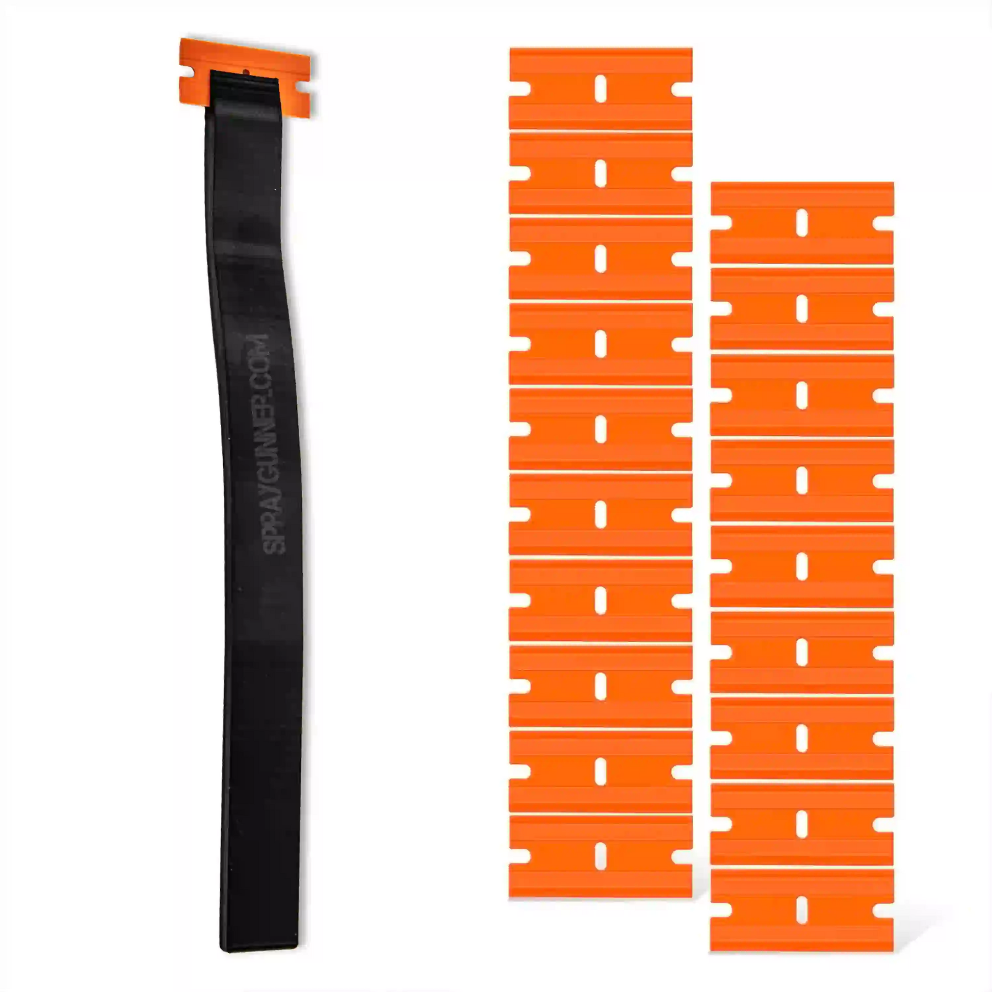 NO-NAME Smart Scraper set includes a long black handle and 10 orange plastic blades for safe and precise 3D print removal.