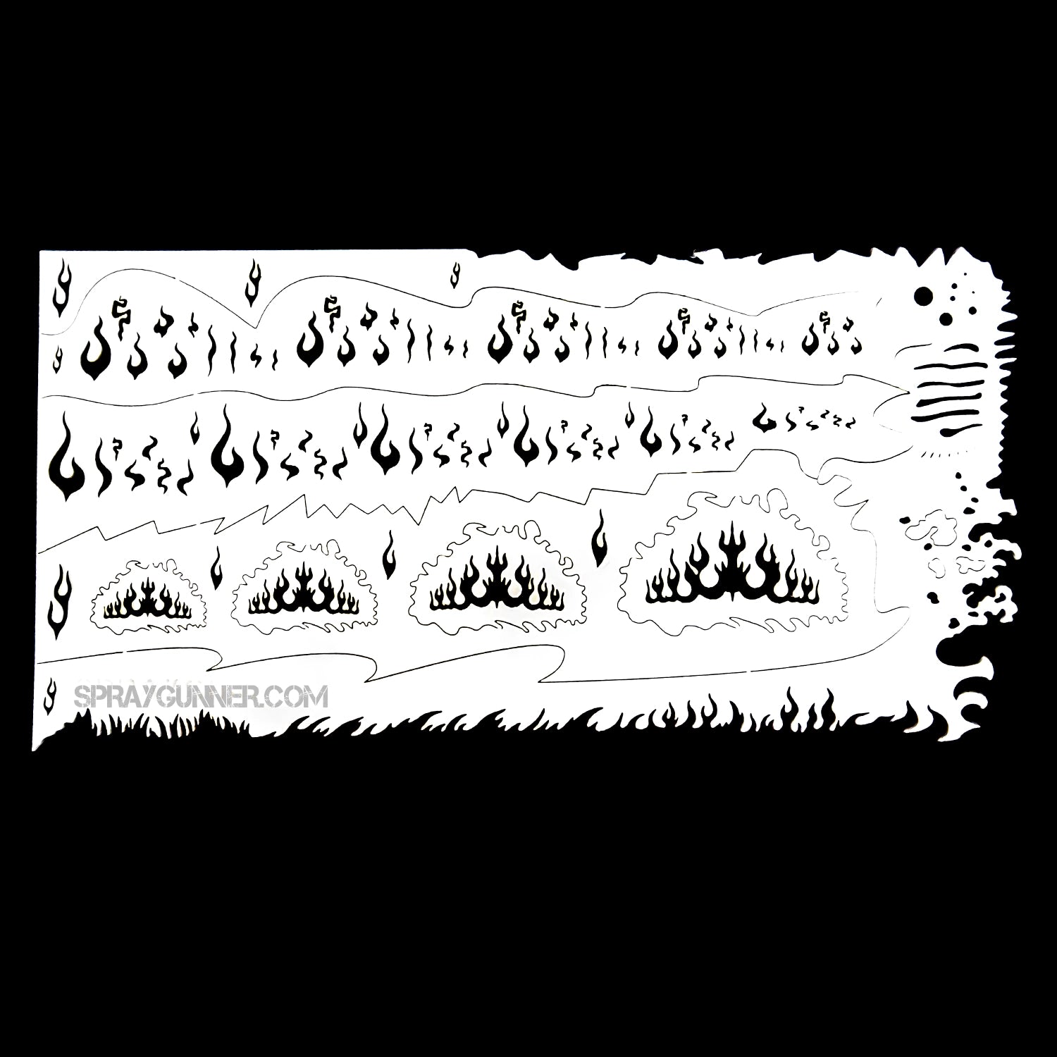 NO-NAME Brand Flames Stencil #1 for airbrush Smart Stencil series featuring various flame shapes for precision airbrushing. Ideal for body art and cosplay.