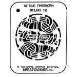 NO-NAME Brand Native American Round Stencil #2 features a symmetrical tribal design ideal for precision airbrushing. Great for hobby and cosplay use.