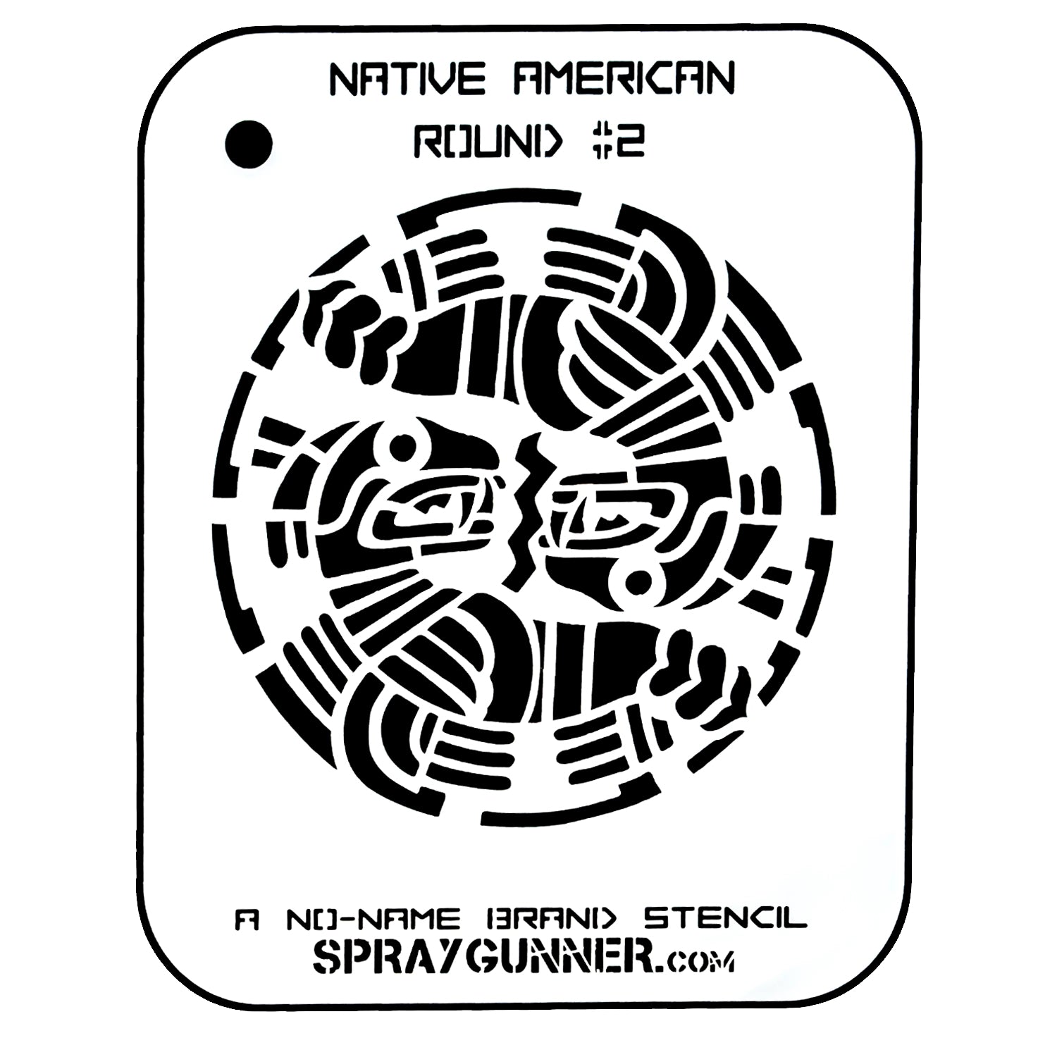 NO-NAME Brand Native American Round Stencil #2 features a symmetrical tribal design ideal for precision airbrushing. Great for hobby and cosplay use.