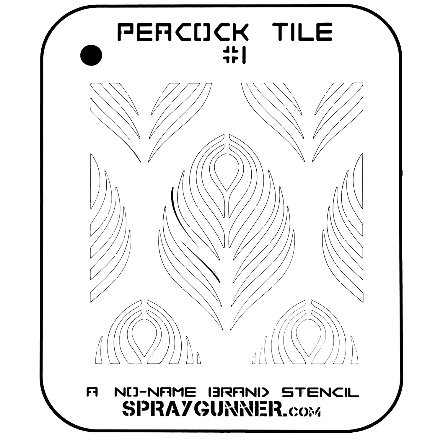 The NO-NAME Brand Peacock Tile Stencil #1 is perfect for airbrushing, do-it-yourself projects, and hobby stencils because of its striking peacock feather design.