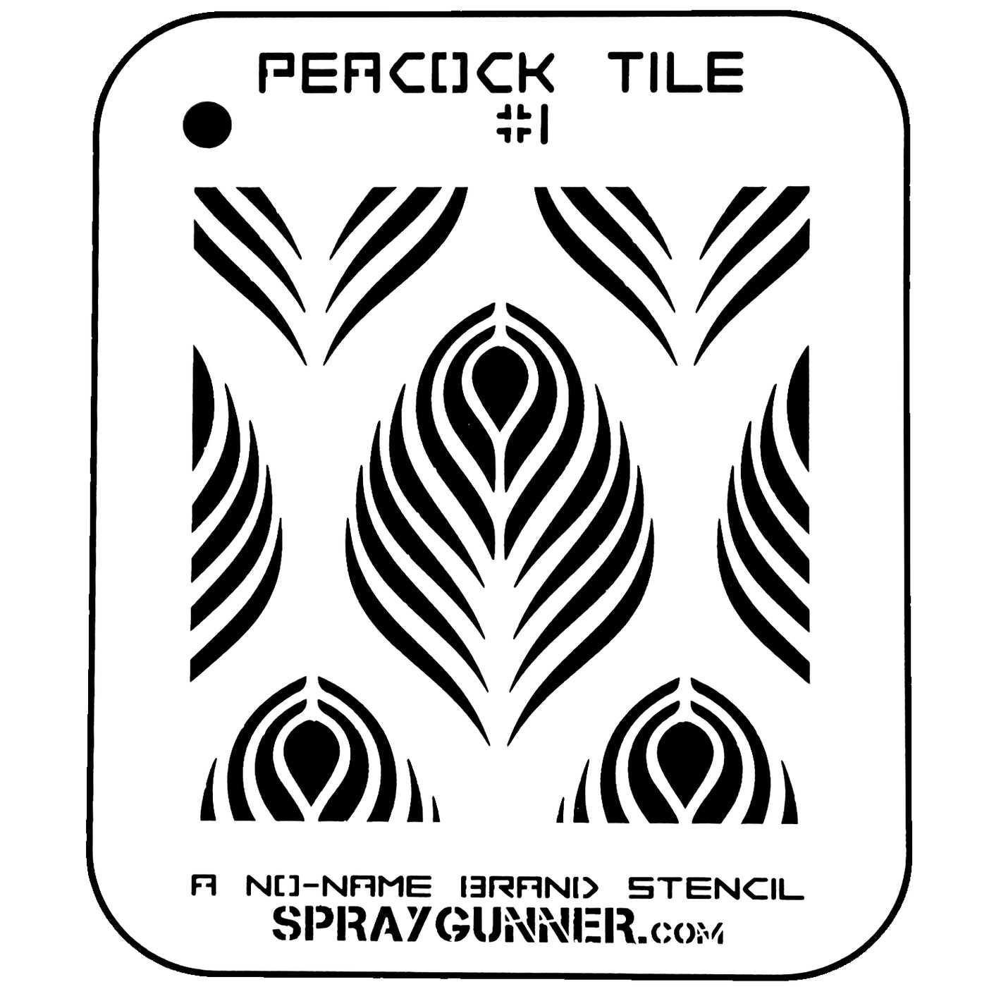 NO-NAME Brand Peacock Tile Stencil #1 features a bold peacock feather pattern, ideal for airbrush, DIY crafts, and hobby stencil projects.