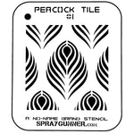 NO-NAME Brand Peacock Tile Stencil #1 features a bold peacock feather pattern, ideal for airbrush, DIY crafts, and hobby stencil projects.