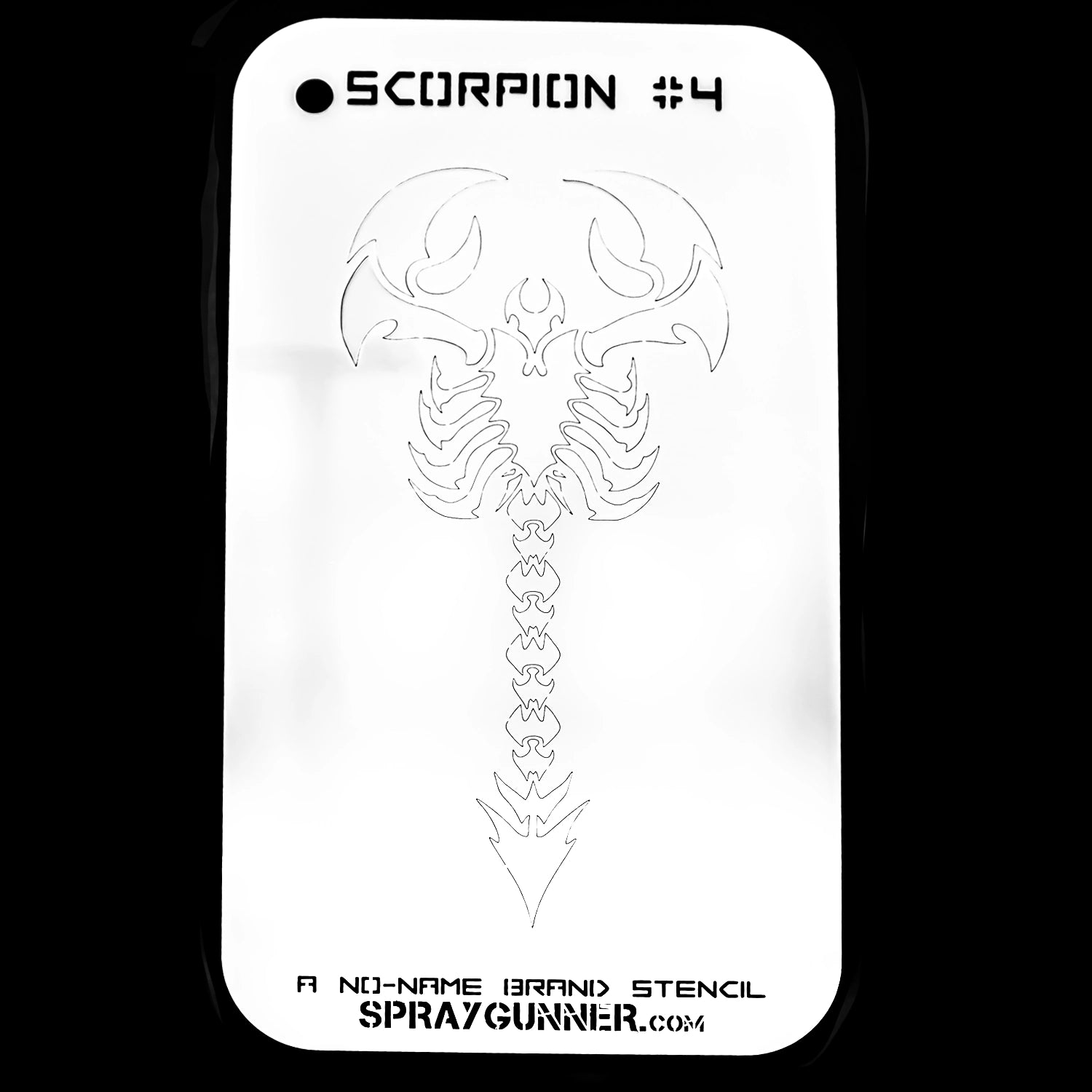 Perfect for body art and airbrushing, the NO-NAME Brand Scorpion Stencil #4 is a striking, symmetrical scorpion design. Reusable and sturdy for recreational use.