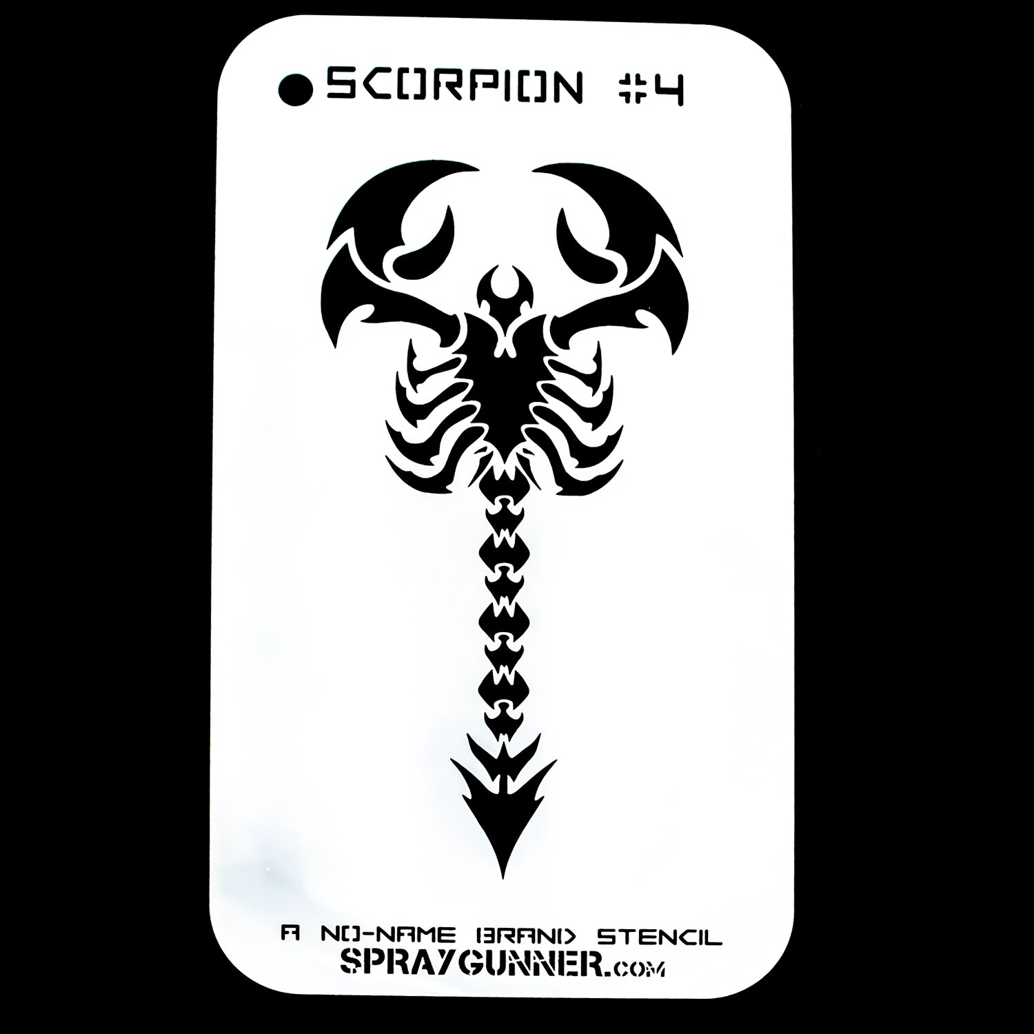 The NO-NAME Brand Scorpion Stencil #4 is perfect for body art and airbrushing because of its striking, symmetrical scorpion design. reusable and long-lasting for recreational use.
