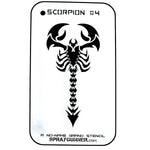 NO-NAME Brand Scorpion Stencil #4 features a bold, symmetrical scorpion design ideal for airbrushing and body art projects. Durable and reusable for hobby use.
