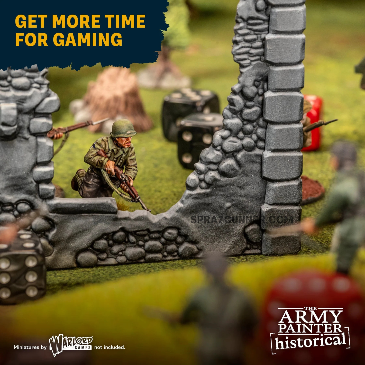 Painted WWII miniatures using Army Painter German Combo Paint Set, showcasing realistic battlefield scenes for tabletop gaming.