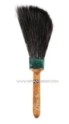 This is a Mack Series 20 Striper Brush, size 4. It features a wooden handle and long, dark bristles bound with green thread. 