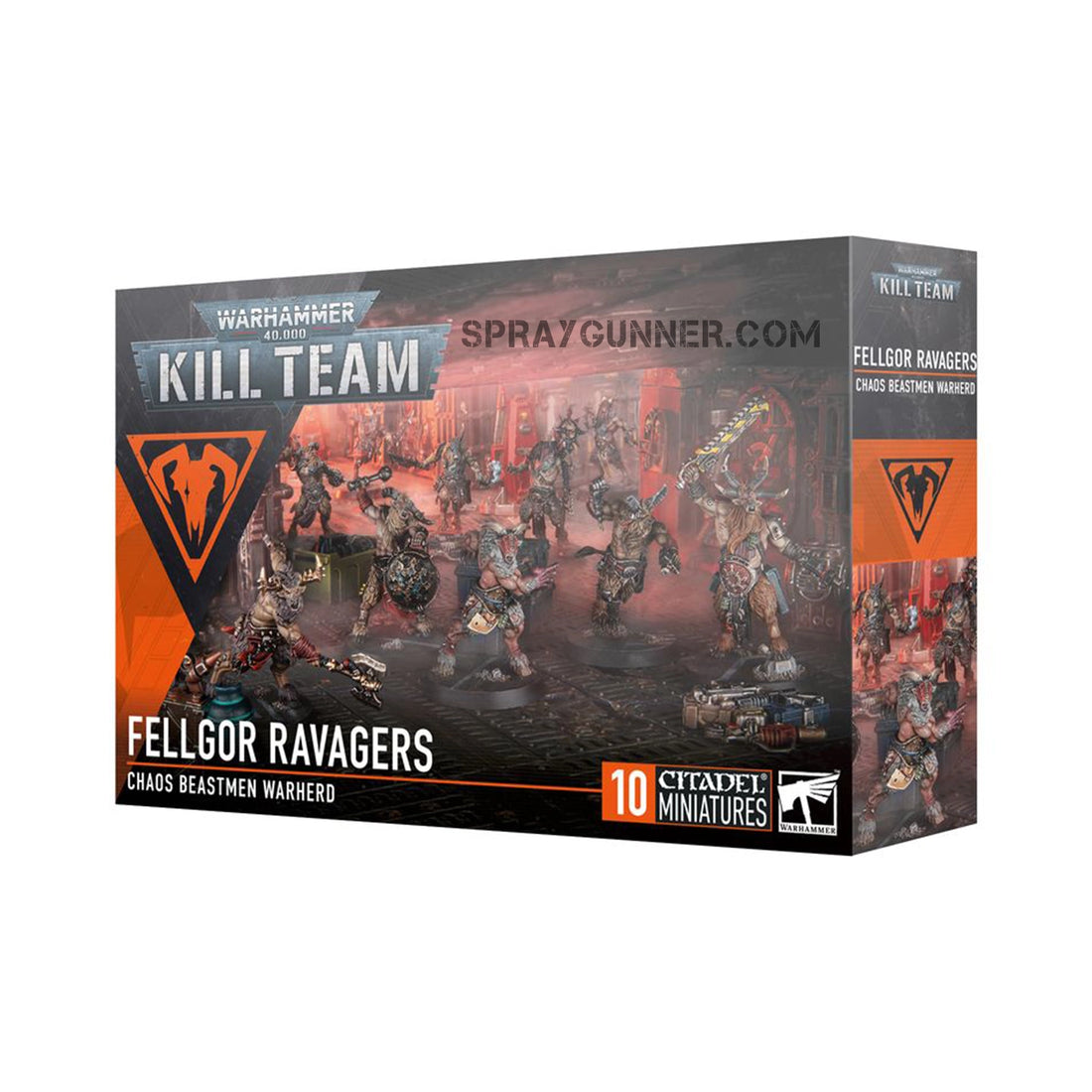 Warhammer 40K Kill Team: Fellgor Ravagers box set featuring Chaos Beastmen Warband miniatures for tabletop battles, available at SprayGunner.