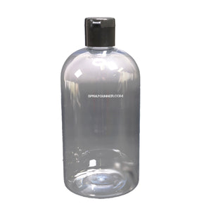 Plastic Bottle with Black Ribbed Snap Cap and Storage Label 16oz