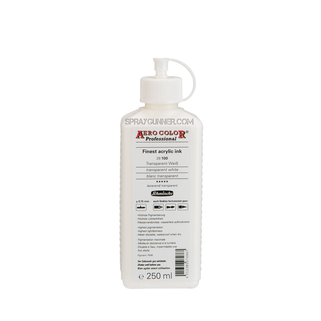 Schmincke AERO COLOR Professional Acrylic Ink: Transparent White 250 ml - SprayGunner