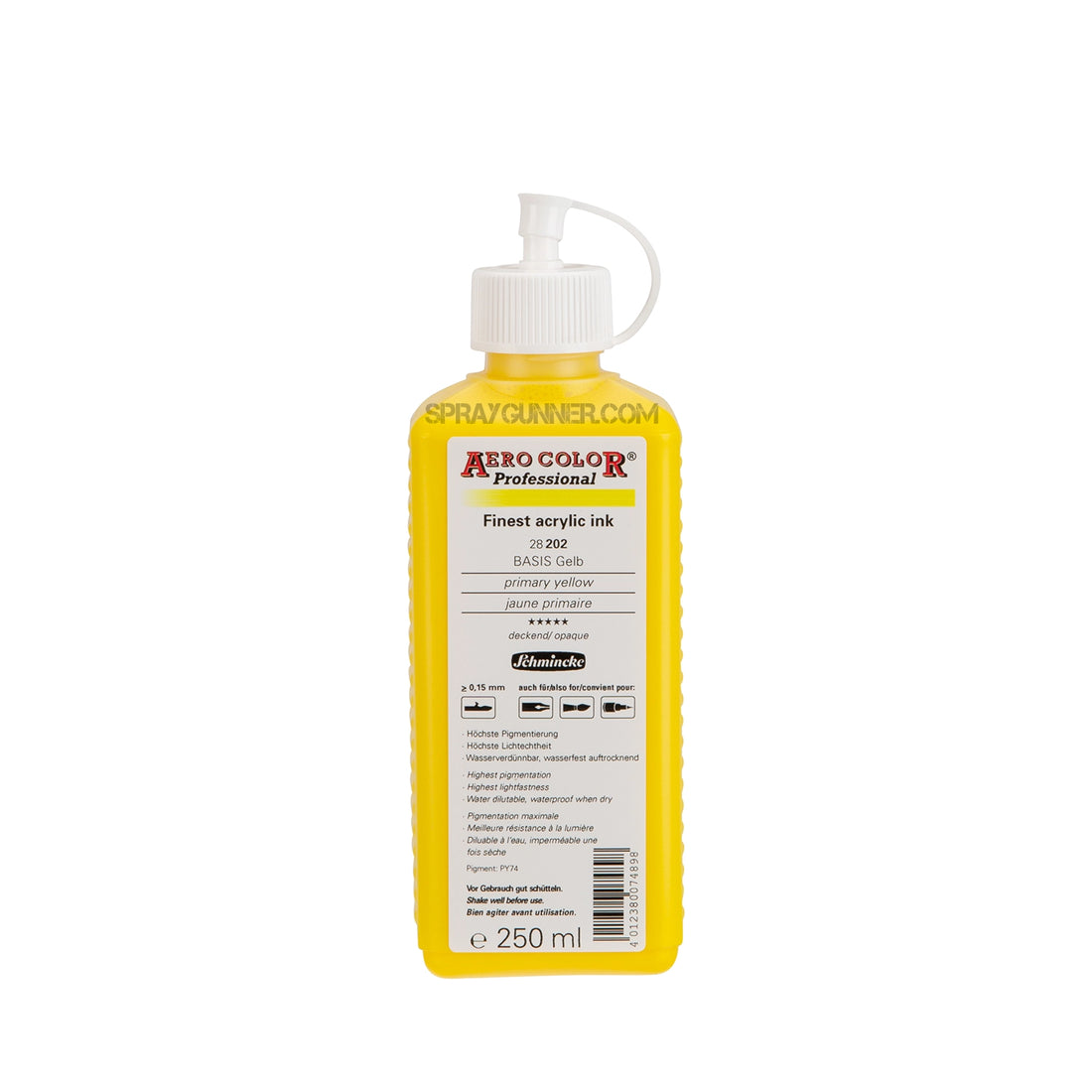 Schmincke AERO COLOR Professional Acrylic Ink: Primary Yellow 250 ml - SprayGunner