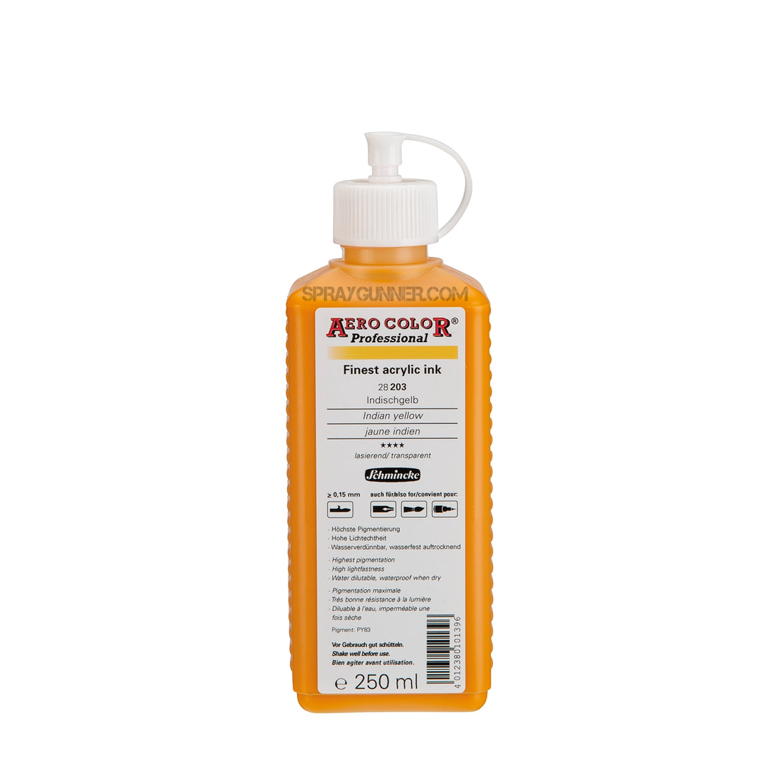 Schmincke AERO COLOR Professional Acrylic Ink: Indian Yellow 250 ml - SprayGunner