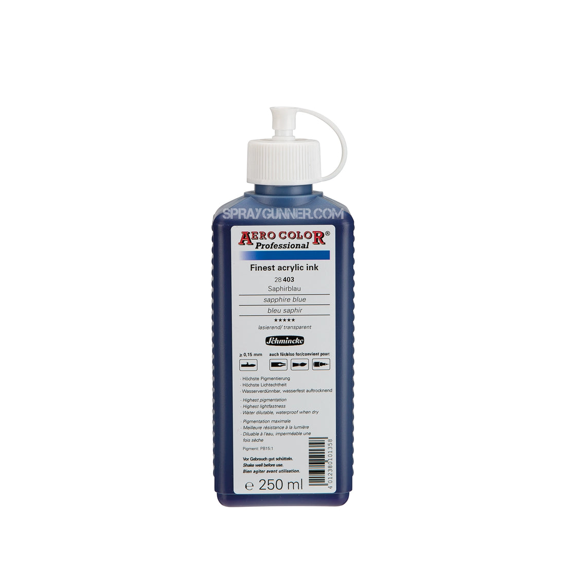 Schmincke AERO COLOR Professional Acrylic Ink: Sapphire Blue 250 ml - SprayGunner