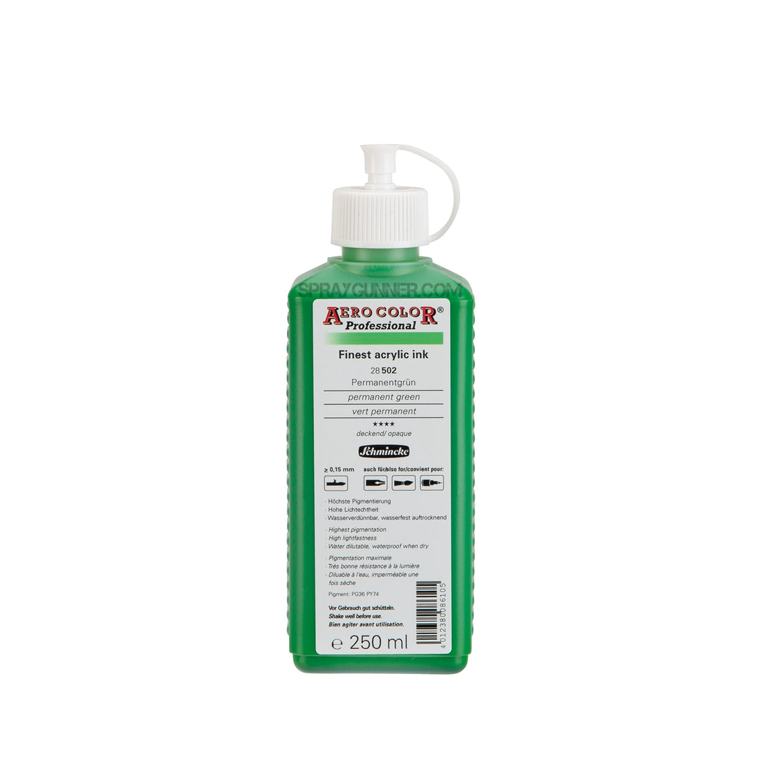 Schmincke AERO COLOR Professional Acrylic Ink: Permanent Green 250 ml - SprayGunner