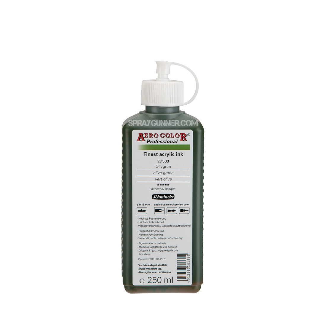 Schmincke AERO COLOR Professional Acrylic Ink: Olive Green 250 ml - SprayGunner