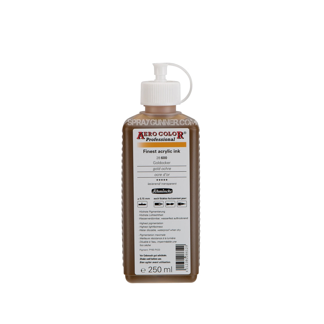 Schmincke AERO COLOR Professional Acrylic Ink: Gold Ochre 250 ml - SprayGunner