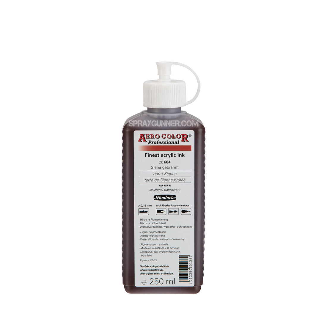 Schmincke AERO COLOR Professional Acrylic Ink: Burnt Sienna 250 ml - SprayGunner