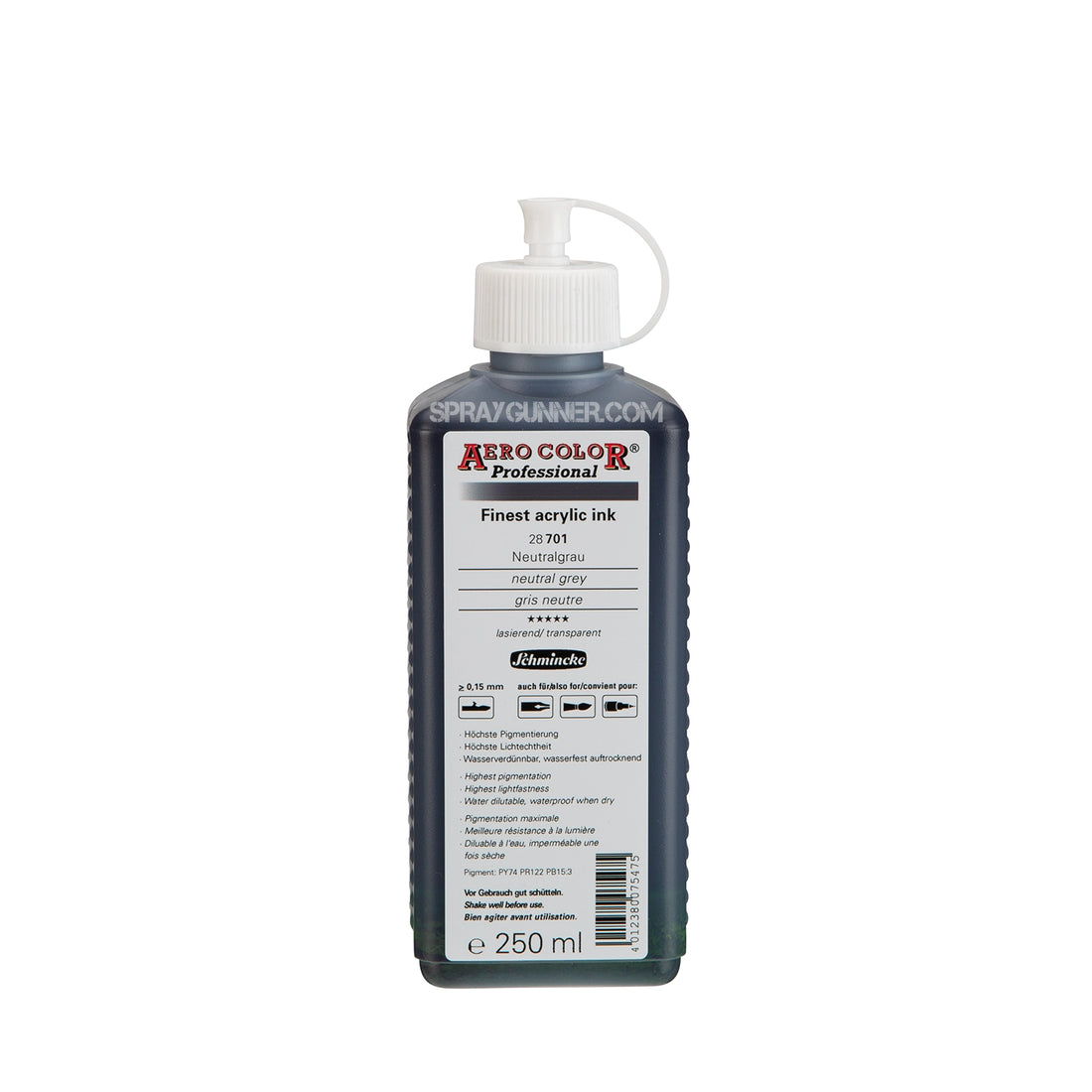 Schmincke AERO COLOR Professional Acrylic Ink: Neutral Grey 250 ml - SprayGunner