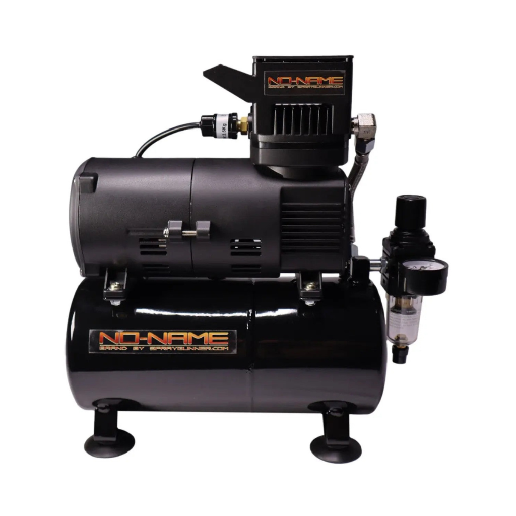 Black air compressor with 'No Name' branding on a white background