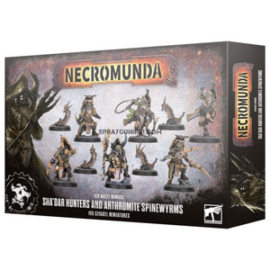 Warhammer 40k Necromunda: Sha'dar Hunters and Arthromite Spinewyrms scale model kit. Includes detailed miniatures for tabletop battles.