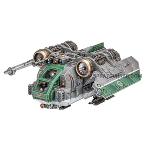 Ideal for tabletop wargaming aficionados, the Warhammer Horus Heresy: Solar Auxilia Arvus Lighter transport vehicle scale model kit comes in retail packaging.