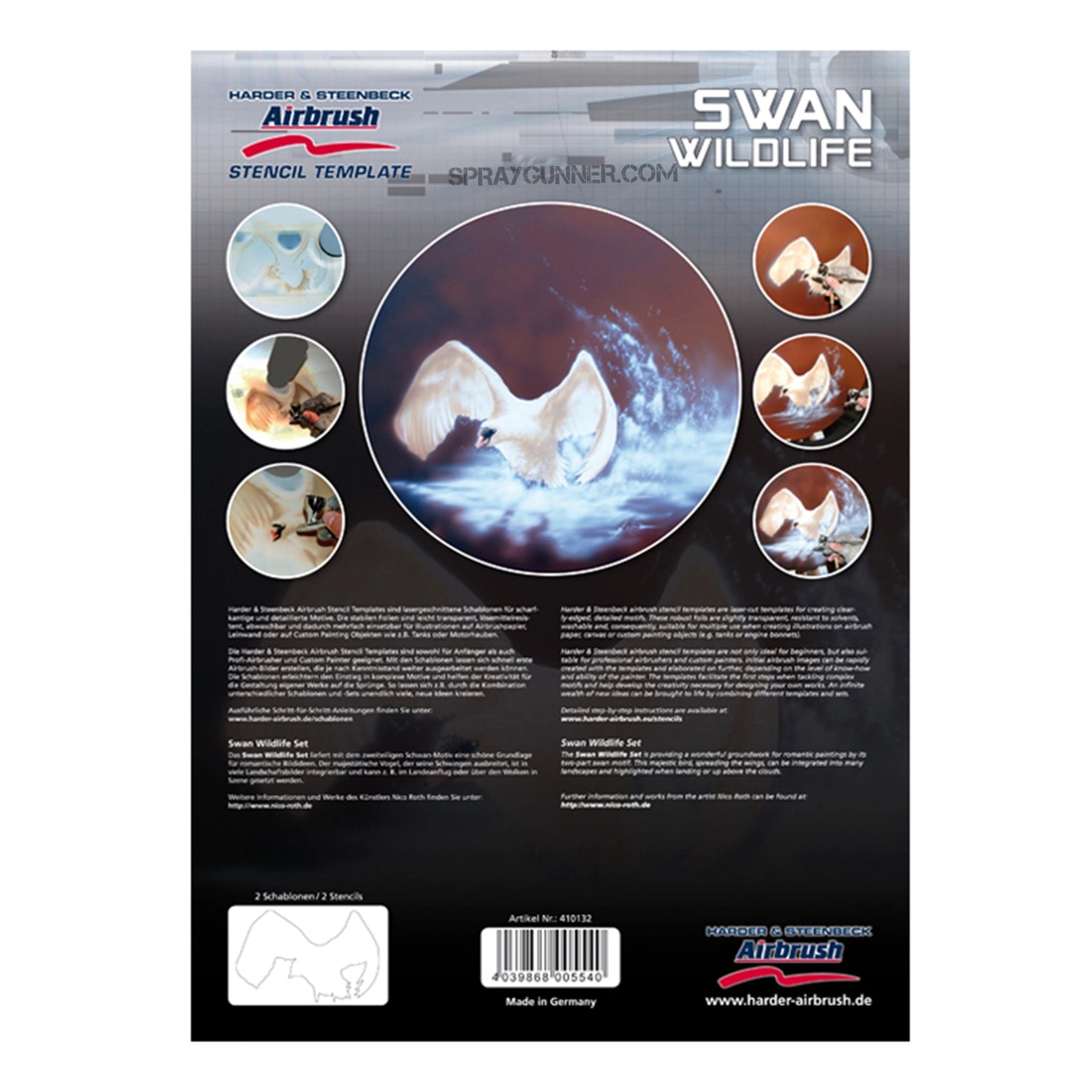 Harder and Steenbeck Airbrushing stencil set "Swan Wildlife" - SprayGunner